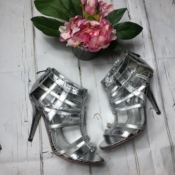 Shoes - White House Black Market silver cage heels